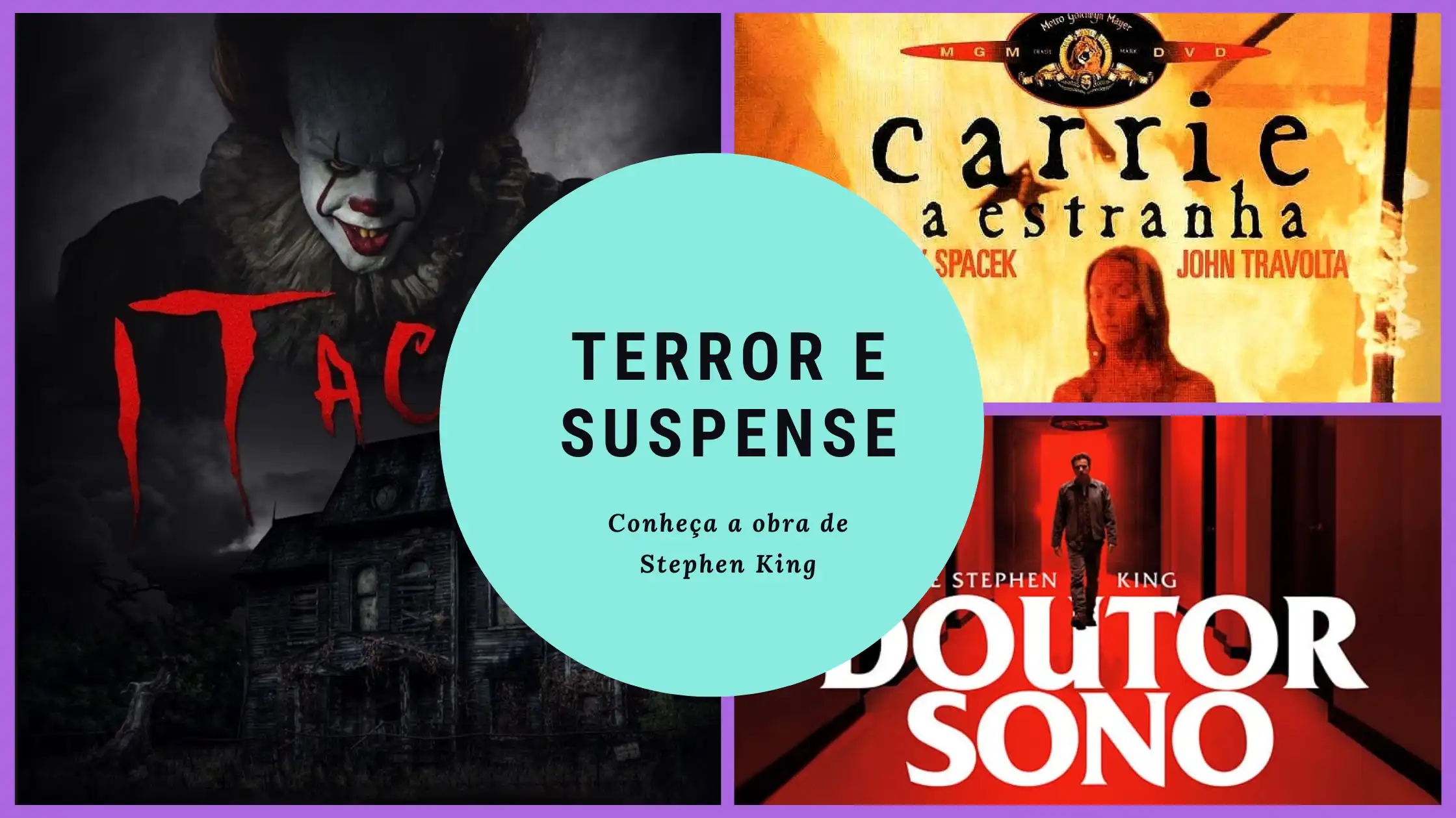 Imagem com alguns filmes de Stephen King