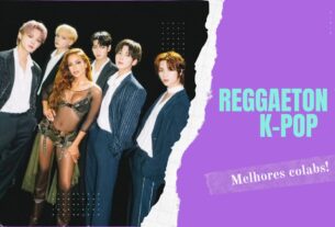 Imagem com o texto "Reggaeton vs K-pop" + foto do TXT e Anitta