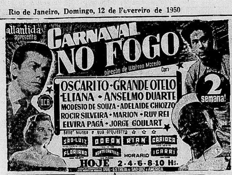 Jornal promovendo filme Carnaval de Fogo